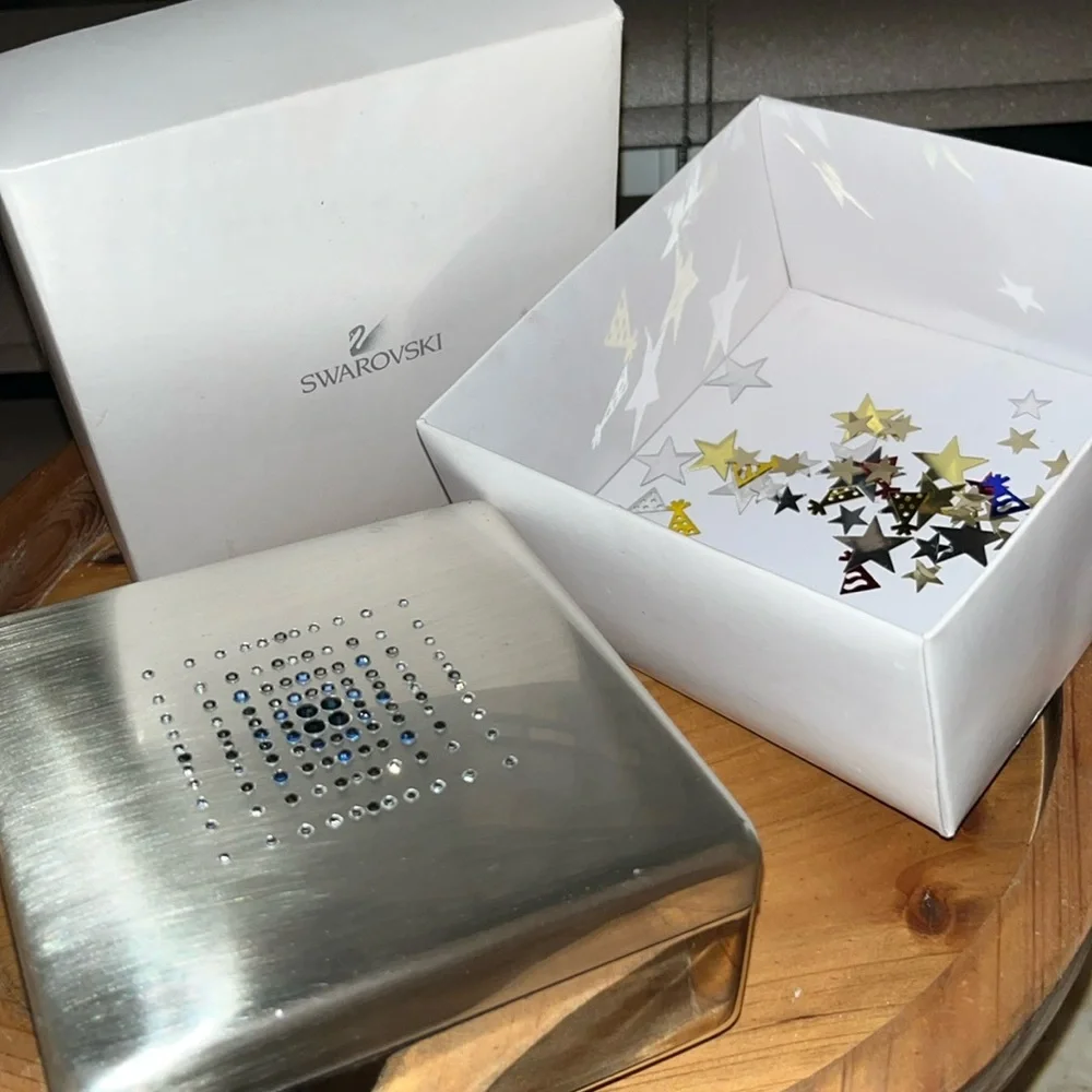 Swarovski Jeweled Brushed Finish Silver Box with Velvet Lining New In Giftbox